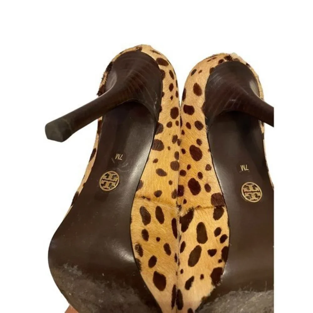 TORY BURCH Calf Hair Cheetah Print Leather Heels Shoes‎ Women's 7M